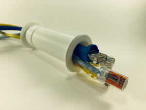 3/4" ID White Wall Eye for Ethernet and Coaxial Cables.  Fits wall thickness of 3 7/8" - 5 3/8".